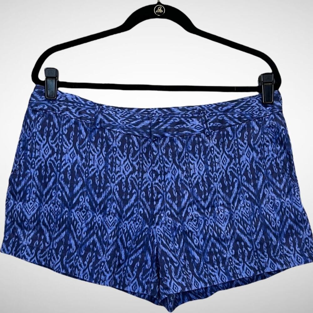 Cynthia Rowley Blue Ikat Print Linen Shorts sz 12